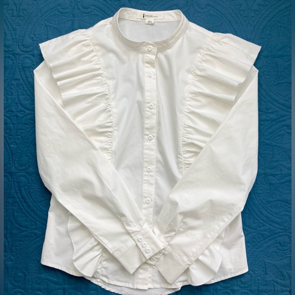 Nylon Apparel USA Shirt Ruffle Button-Up Blouse Ivory Size Large - Picture 3 of 16